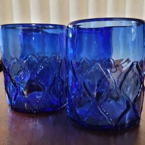 Set Of 4 Blue 12 Oz Glass Tumblers (112)